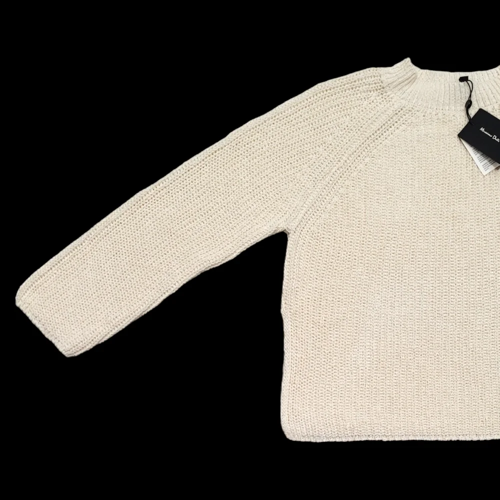 Women's Sweater MASSIMO DUTTI Purl Knit Linen & Cotton, Color Ivory, Size XS - Picture 5 of 15